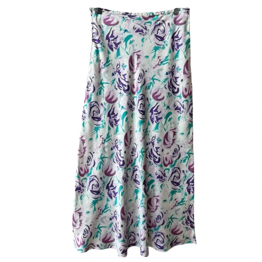 Rixo Kelly Floral Midi Skirt Size S Silk Blend A-Line Fairy Romantic Preppy - Picture 2 of 10